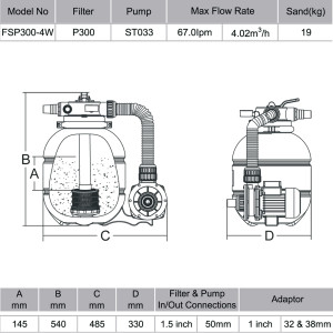Emaux FSP300-ST33 (4m3/h, d300mm, 19kg) пісочна фільтрувальна станція для басейну